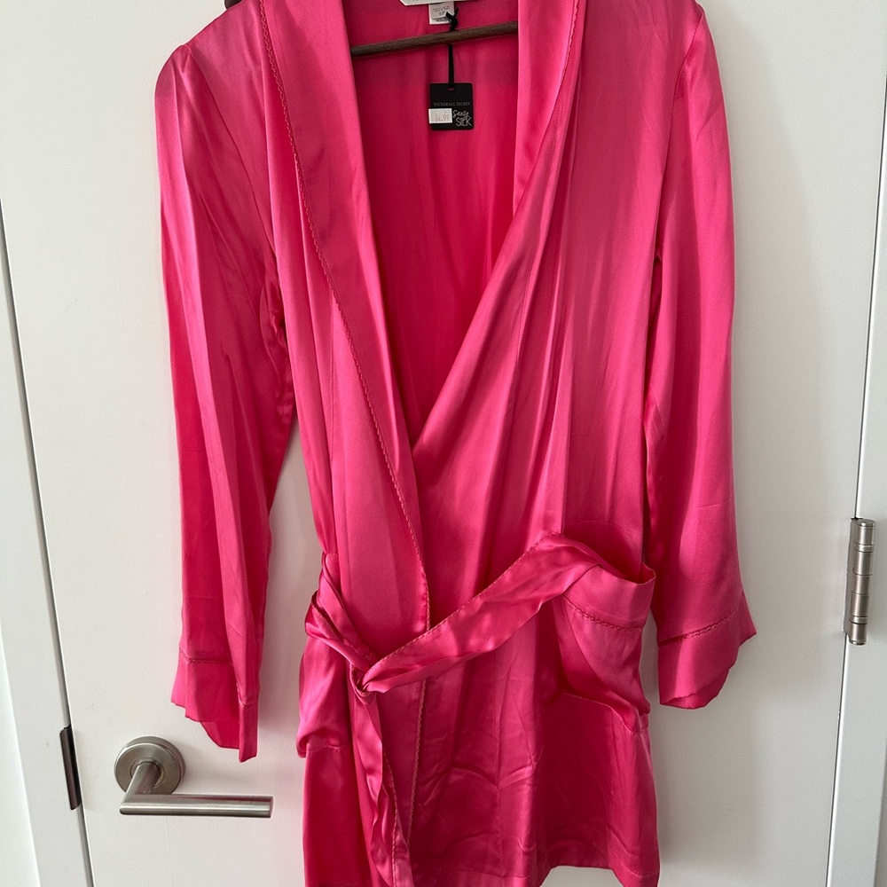 Victoria's Secret Pink Satin Robe with Shawl Collar